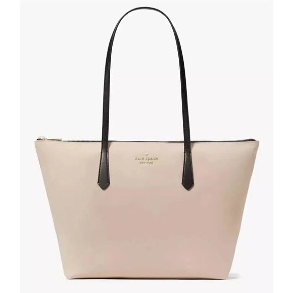 Kate Spade Kitt Colorblock Warm Beige Large Nylon Tote With Dustbag NWT - Picture 2 of 12